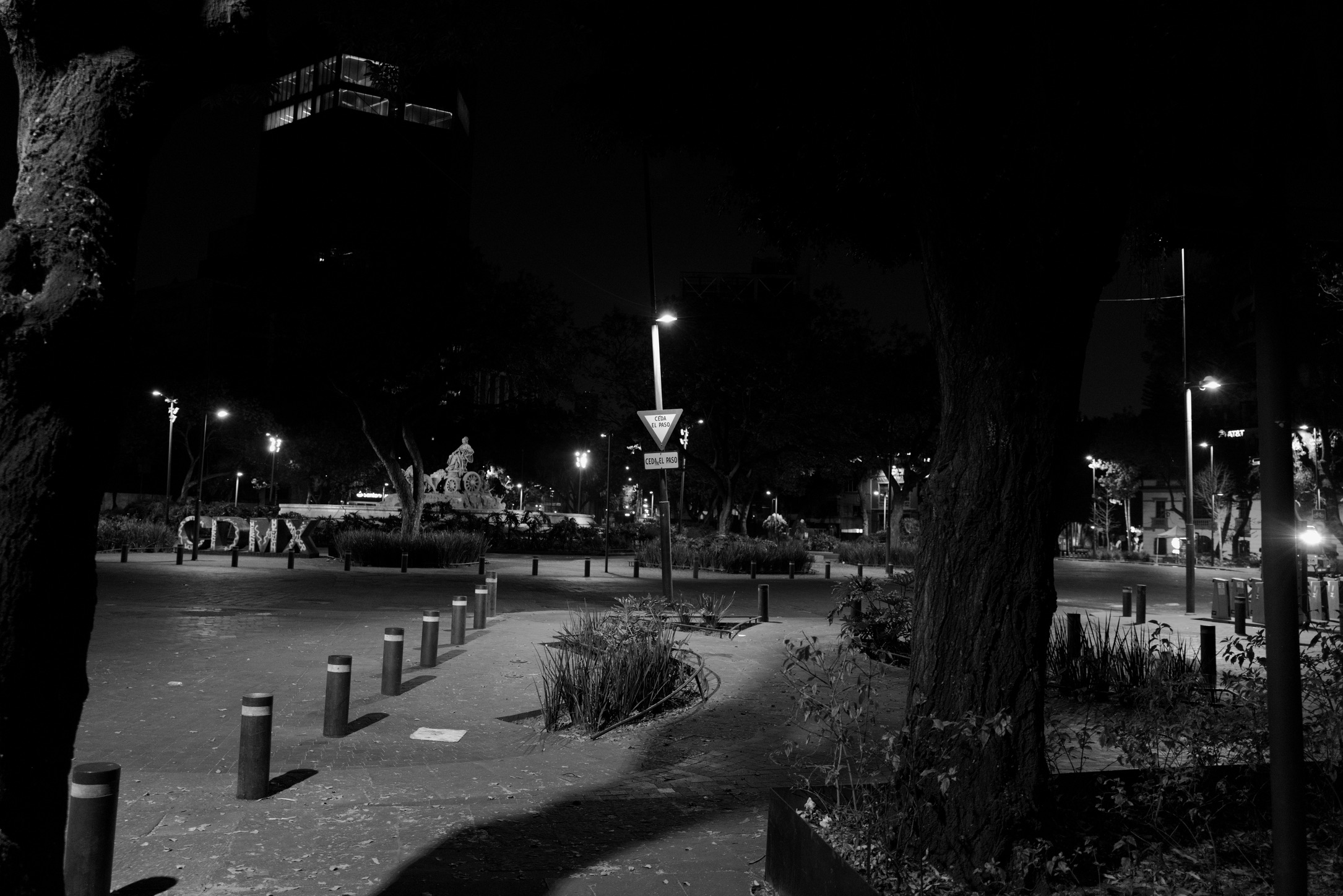 Plaza at night in Roma Norte, Mexico City